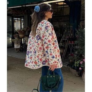 Sézane Farel Floral Monday Print Quilted Oversized Reversible Jacket M/L